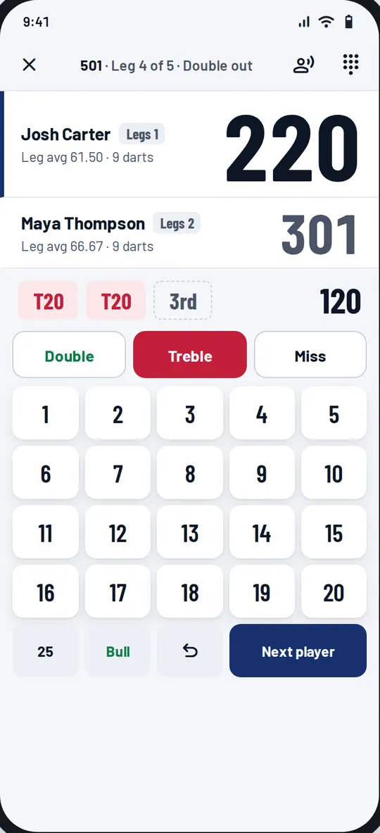 Turn totals or dart by dart