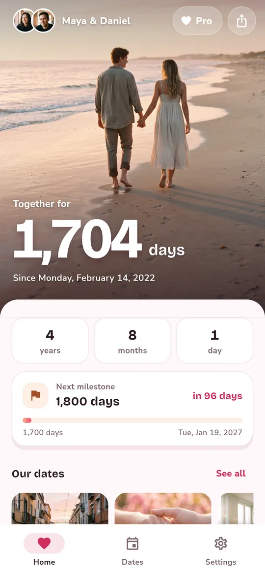 Hearthdays screen: One big number on your photo