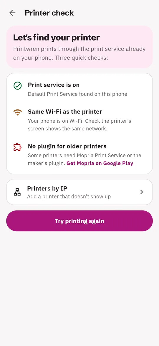 A printer check when nothing shows up