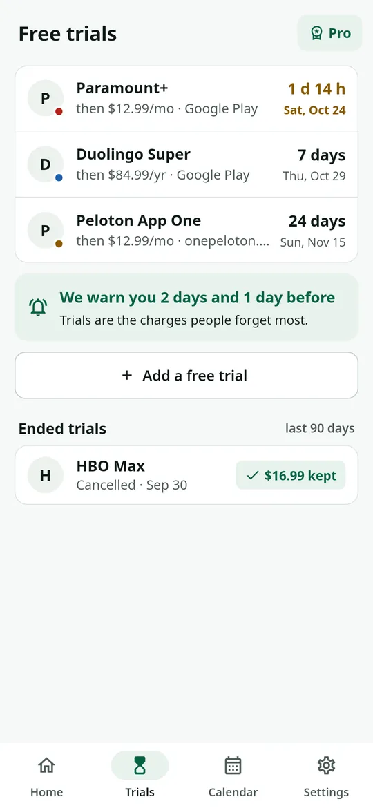 Free trials, counted down