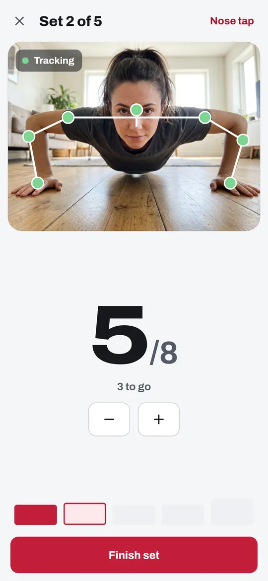 The camera counts each push-up