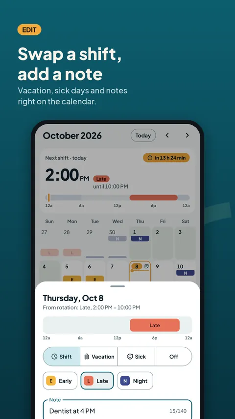 Swap a shift, add a note
