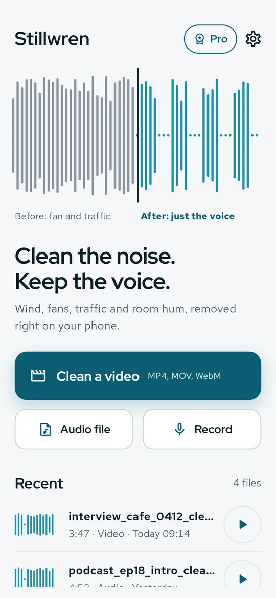 Stillwren screen: Videos, audio files and recordings